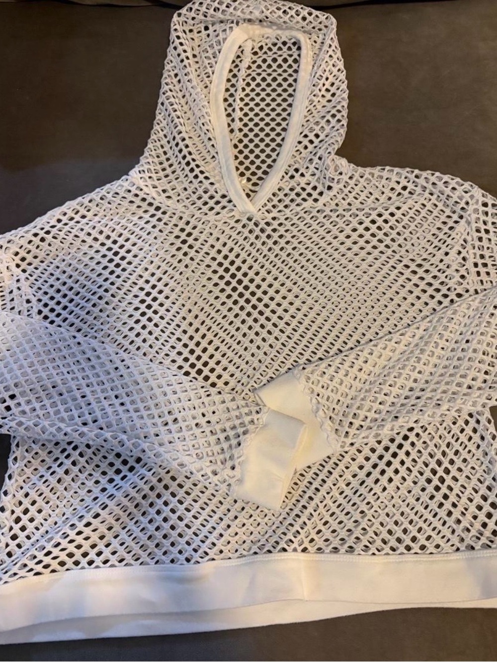 White Mesh Hooded Swim Cover-Up Top
